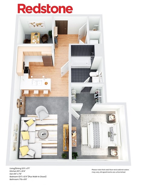 Floor plan for 1 bed, 1 bath, 928 sqft